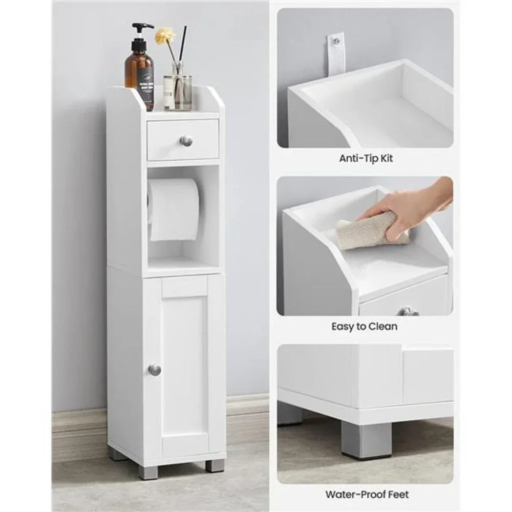 Small Bathroom Storage Cabinet, Toilet Paper Holder with Storage, White